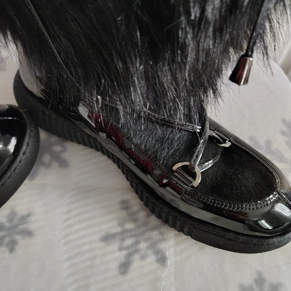 Oscar Sport Ski Ape Faux Fur Patent Leather Black Boots 9.5 - Picture 3 of 12